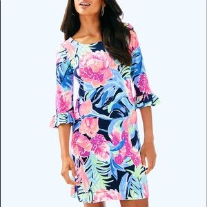 Lilly Pulitzer UPF 50+ Sophie High Tide Navy Tropicolada Ruffle Dress